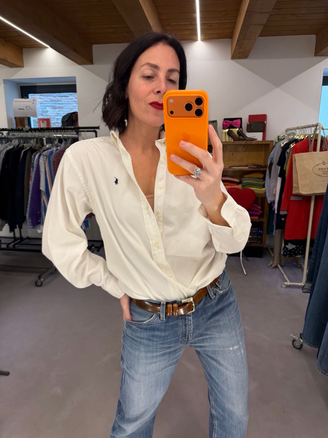 CAMICA RALPH LAUREN BIANCA CAVALLINO BLU 