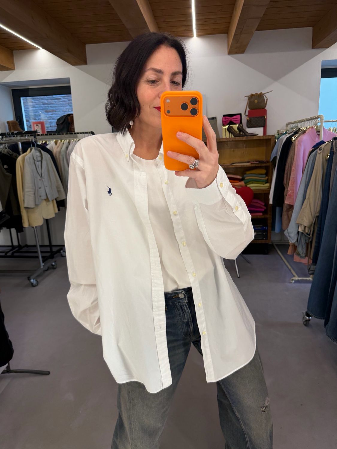 CAMICIA RALPH LAUREN BIANCA BOTTON DOWN CAVALLINO BLU TG XL