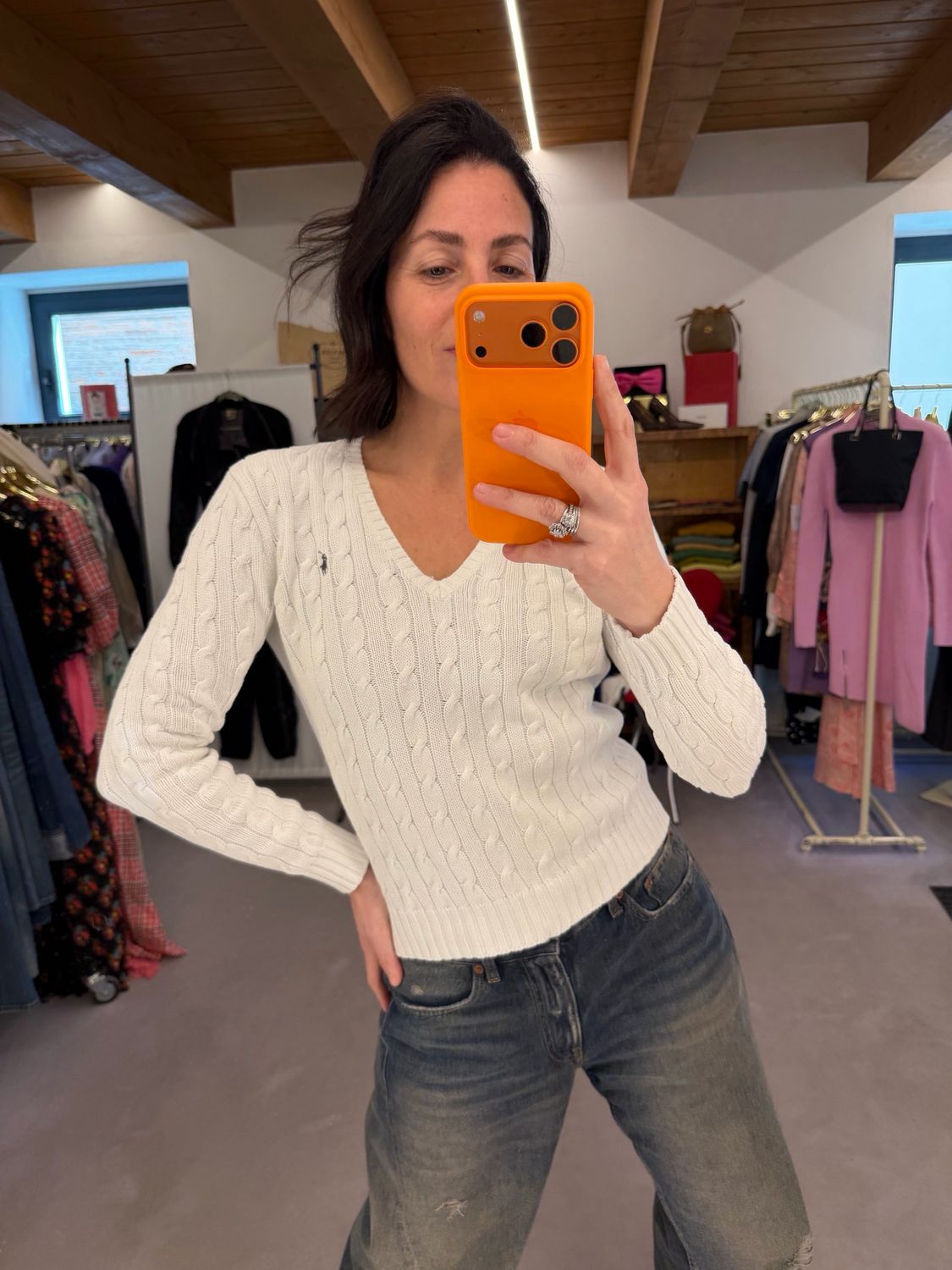 MAGLIONCINO RALPH LAUREN COTONE BIANCO A TRECCE 