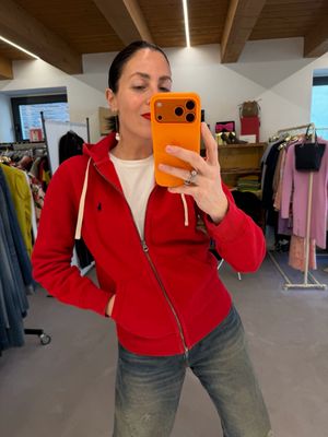 FELPA RALPH LAUREN ROSSA CAPPUCCIO ZIP E TASCA MARSUPIO