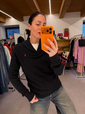 MAGLIONCINO RALPH LAUREN COTONE NERO COLLO SCIALLATO CAVALLINO ROSSO