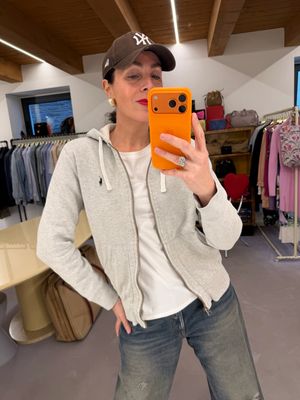 FELPA RALPH LAUREN CAPPUCCIO E ZIP GRIGIO CHIARO MÉLANGE 