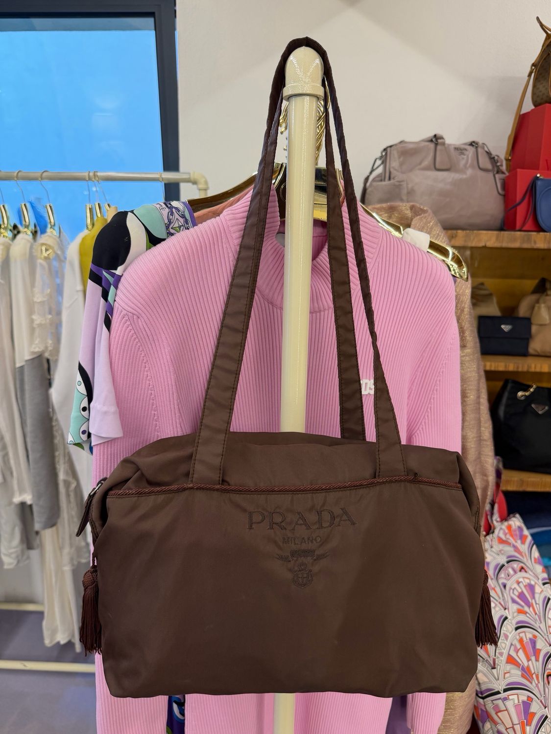 BORSA PRADA NYLON TESTA DI MORO LOGO LETTERING RICAMATO