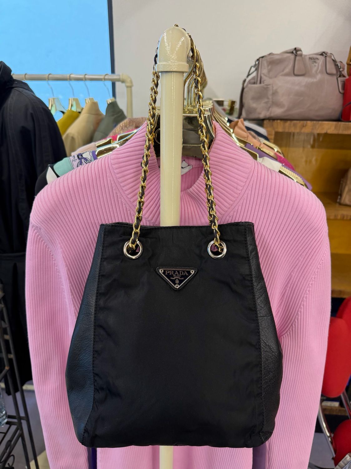 BORSA PRADA VINTAGE NYLON E PELLE TRACOLLA REGOLABILE CATENA