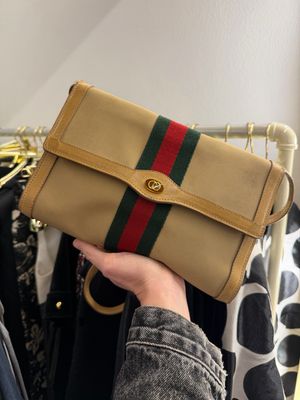 BORSA GUCCI VINTAGE PELLE E TELA CAMMELLO