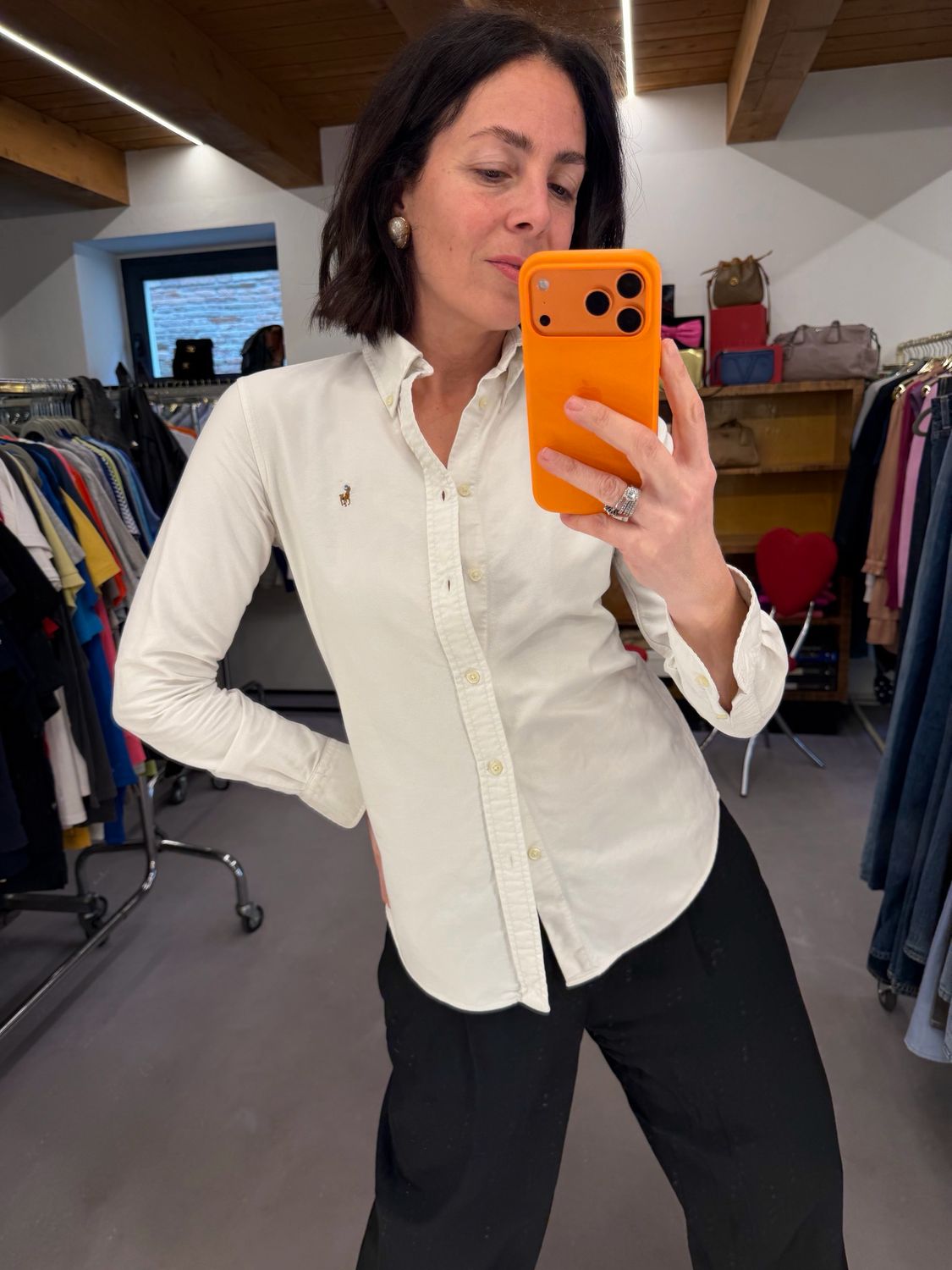 CAMICIA RALPH LAUREN BIANCA BOTTON DOWN OXFORD CAVALLINO DETTAGLIATO TG S