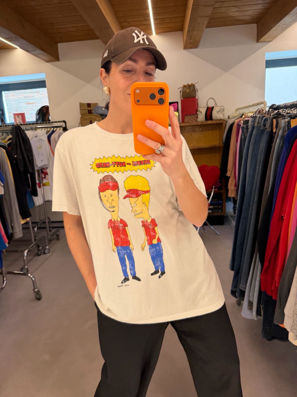 T-SHIRT VINTAGE BIANCA CON STAMPA BEAVIS AND BUTT-HEAD