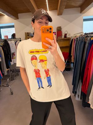 T-SHIRT VINTAGE BIANCA CON STAMPA BEAVIS AND BUTT-HEAD