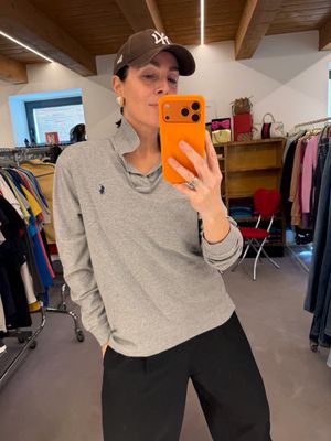 POLO RALPH LAUREN JERSEY DI COTONE GRIGIO CHIARO MÉLANGE TG L