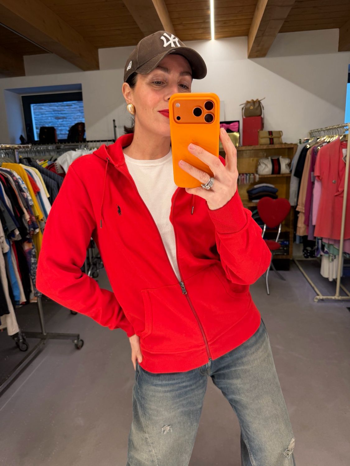 FELPA RALPH LAUREN CON CAPPUCCIO PERFORMANCE ROSSO