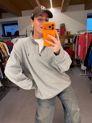 FELPA RALPH LAUREN MEZZO COLLO MEZZA ZIP GRIGIO CHIARO MÉLANGE TG XL