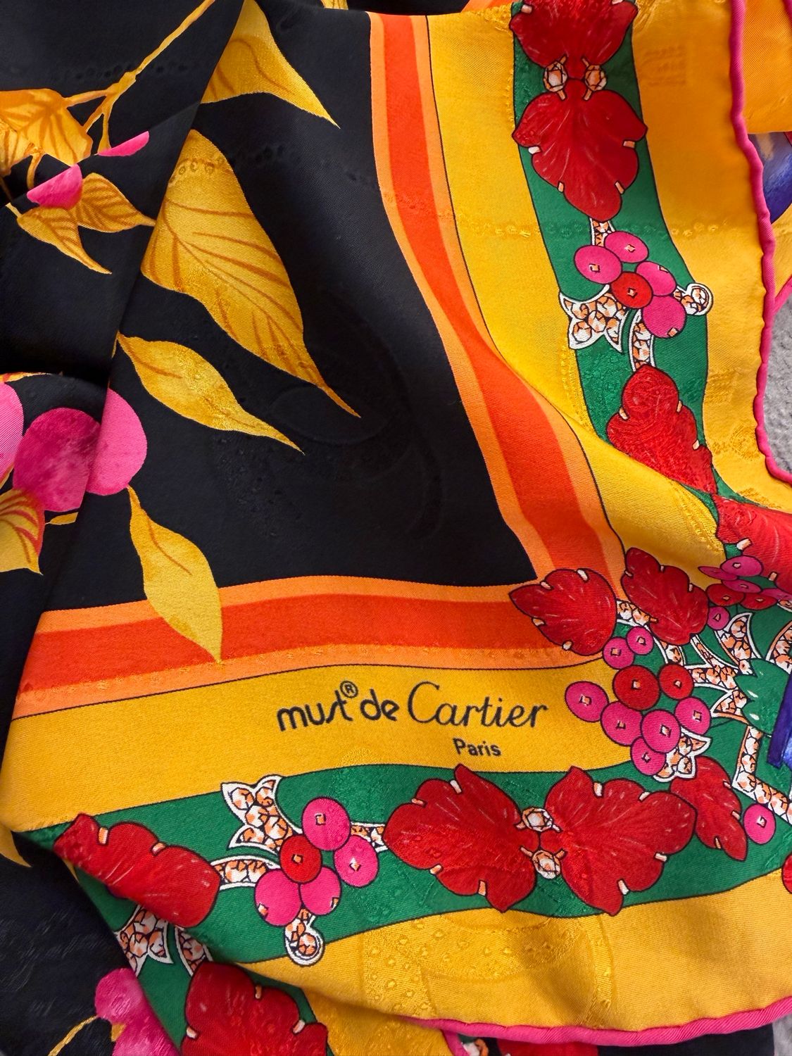 FOULARD CARTIER PURA SETA FANTASIA FLOREALE CON PIETRE PREZIOSE