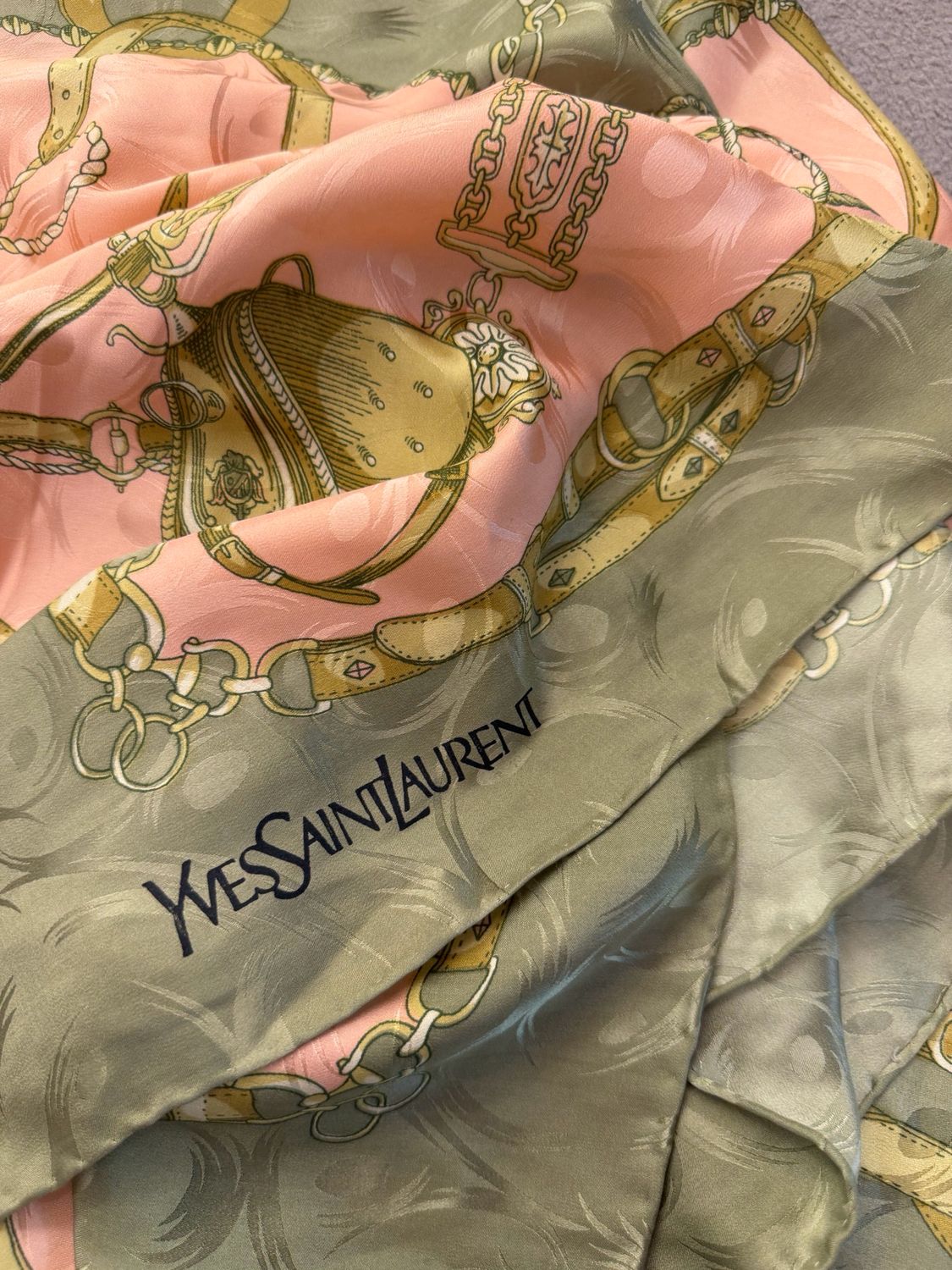 FOULARD YSL PURA SETA FANTASIA ROSA E SALVIA