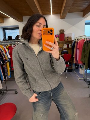 FELPA RALPH LAUREN CAPPUCCIO E ZIP SALE E PEPE CAVALLINO BIANCO TG M