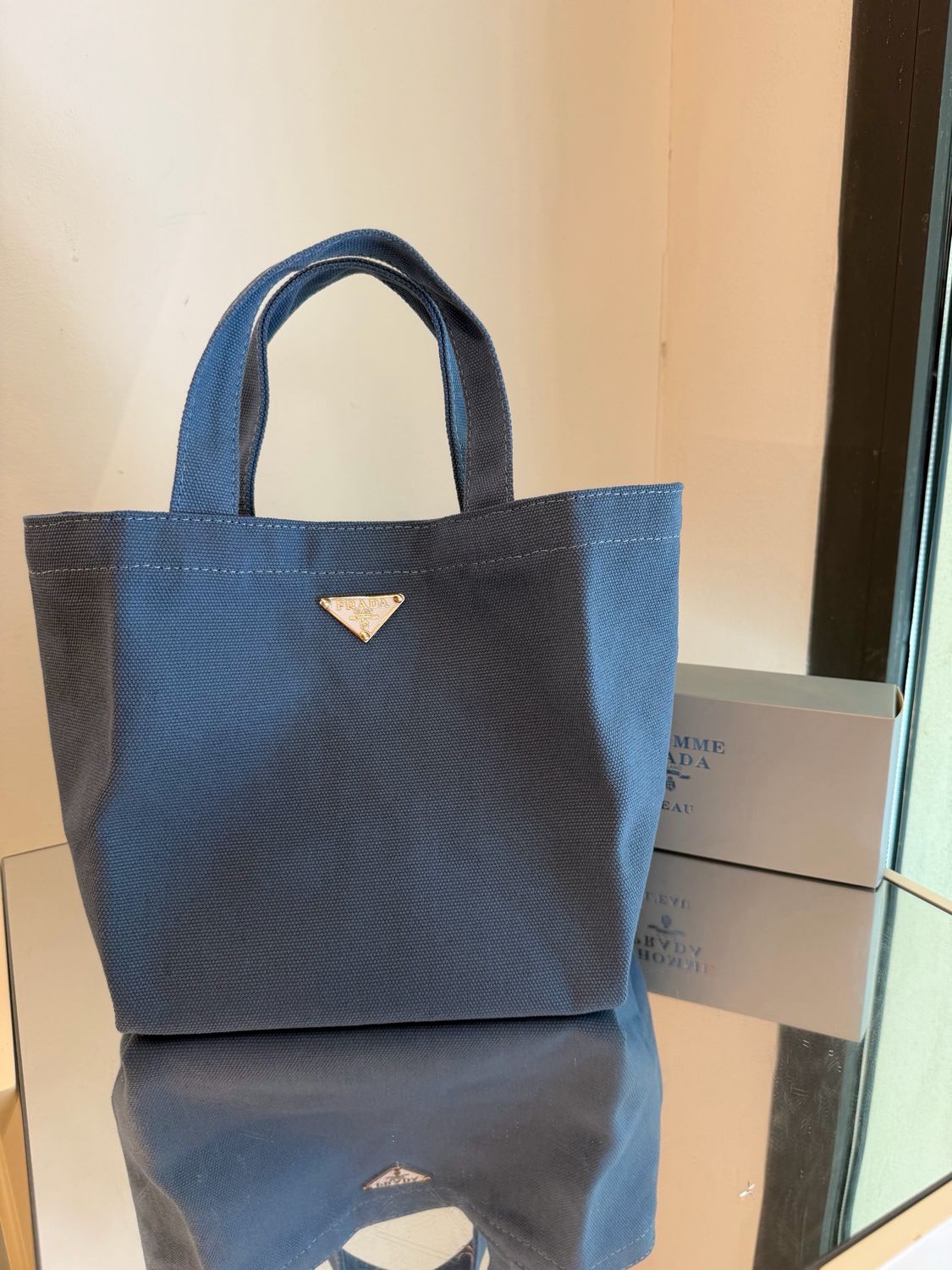 SHOPPERINA PRADA TELA CANVAS AZZURRO DENIM