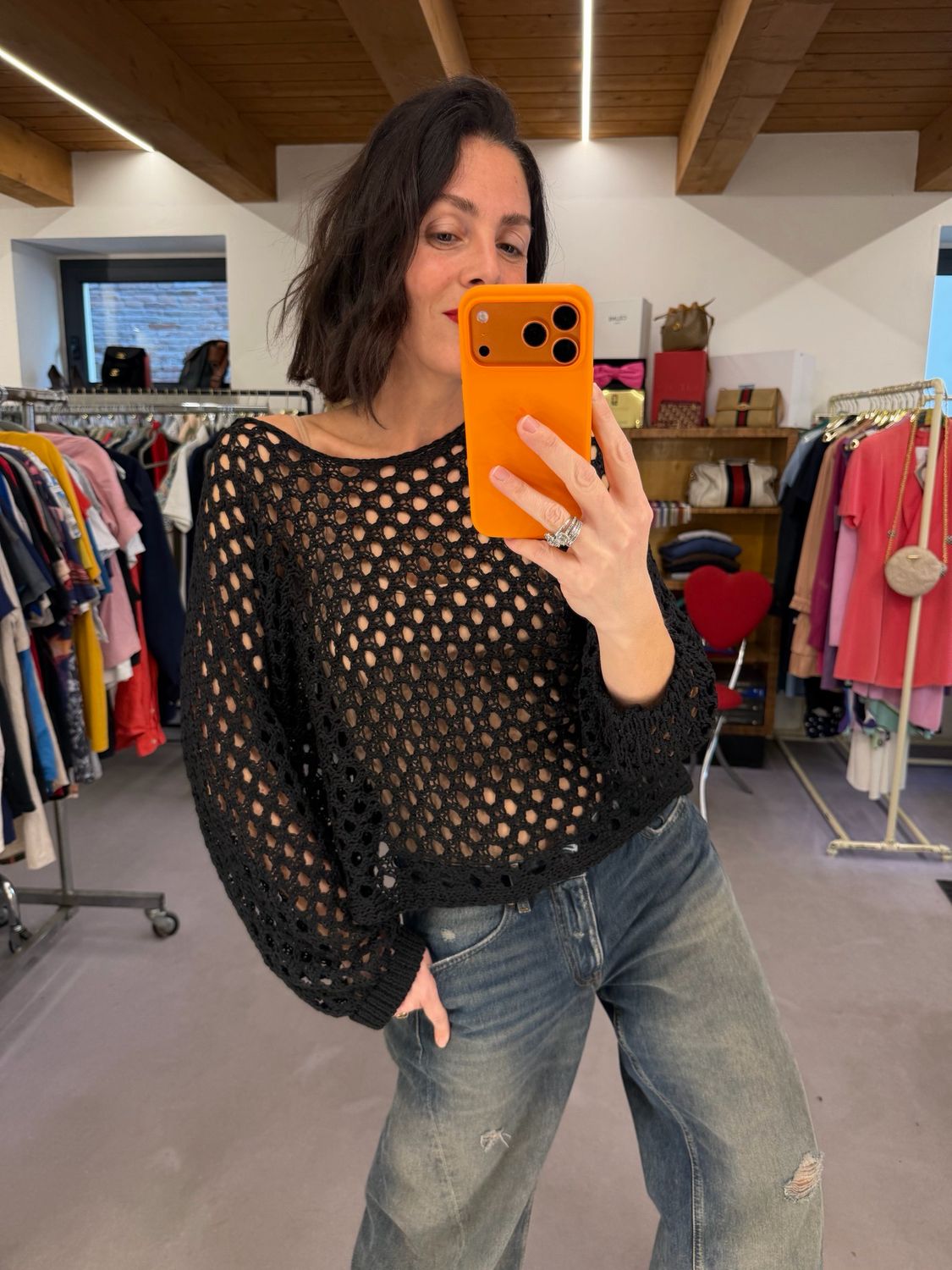 MAGLIA RETE CROCHET NERA