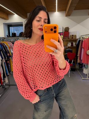 MAGLIA RETE CROCHET ROSA