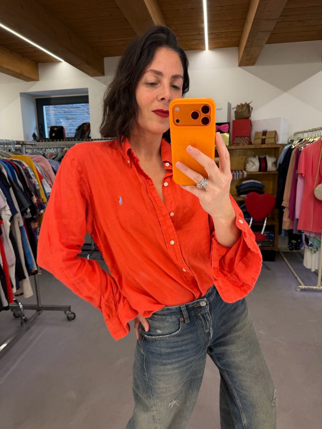 CAMICIA RALPH LAUREN LINO ROSSO FRAGOLA CAVALLINO TURCHESE TG L