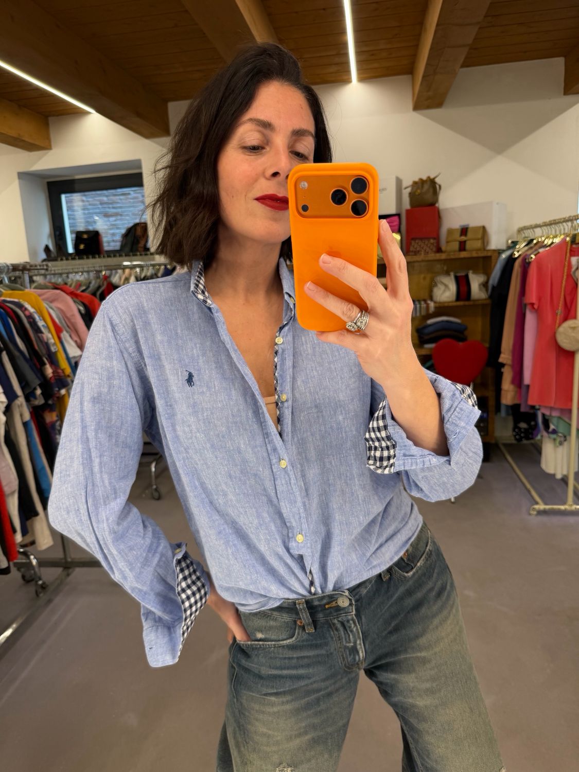 CAMICIA RALPH LAUREN LINO AZZURRO TG L SLIM