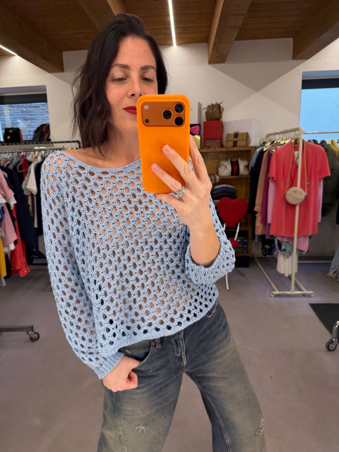 MAGLIA RETE CROCHET AZZURRA