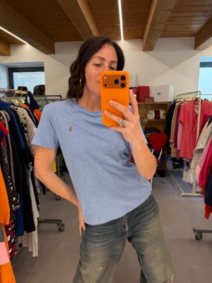 T-SHIRT RALPH LAUREN AZZURRO MÉLANGE CAVALLINO DETTAGLIATO TG M DONNA