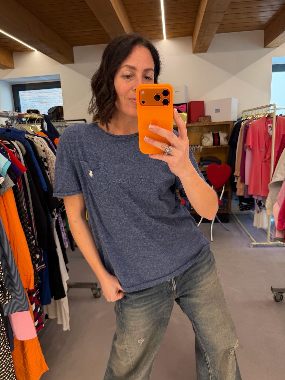 T-SHIRT RALPH LAUREN BLU CHIARO MÉLANGE CON TASCHINO CAVALLINO BIANCO TG M UNISEX