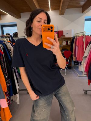 T-SHIRT RALPH LAUREN BLU V NECK CAVALLINO ROSSO TG L UNISEX