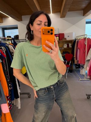 T-SHIRT RALPH LAUREN VERDE PASTELLO MÉLANGE CAVALLINO ARANCIONE TG M UNISEX