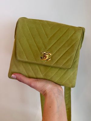 BORSA CHANEL PELLE SCAMOSCIATA VERDE ACIDO 