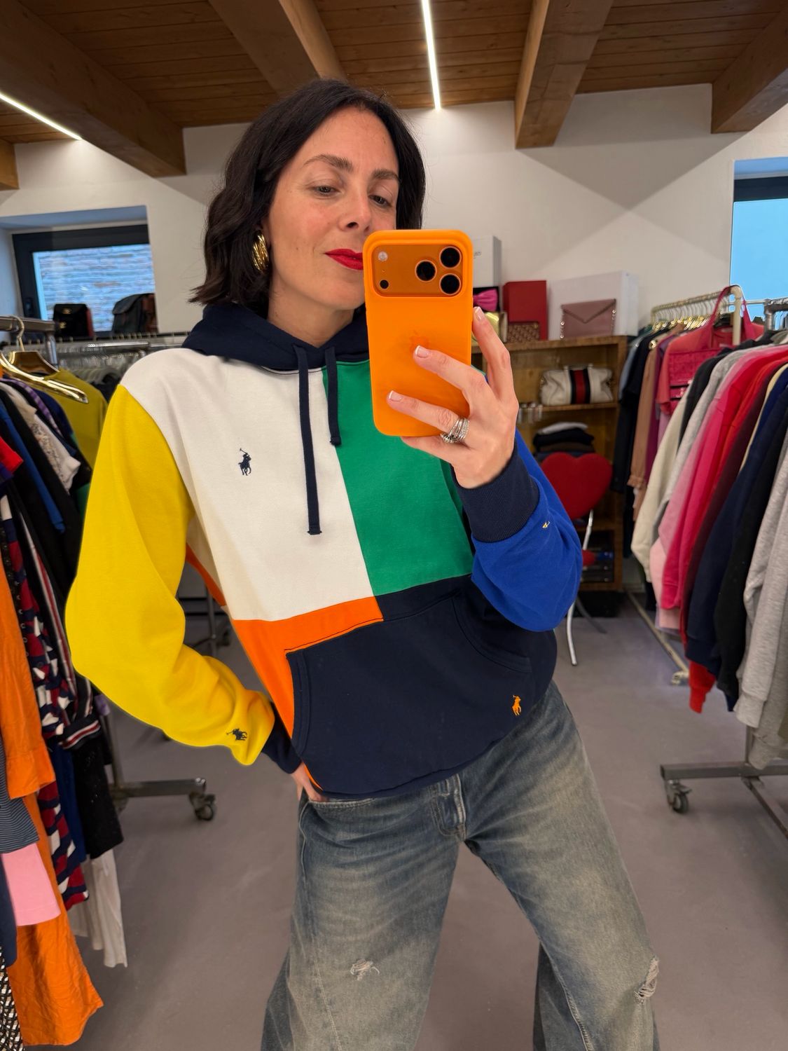 FELPA RALPH LAUREN PATCHWORK MULTICOLOR