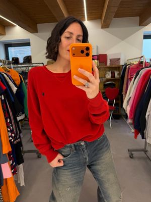 MAGLIONCINO RALPH LAUREN COTONE ROSSO CAVALLINO BLU TG XL UNISEX