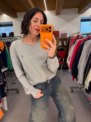 MAGLIONCINO RALPH LAUREN PIMA COTTON GRIGIO CHIARO MÉLANGE CAVALLINO RICAMATO TG L UNISEX