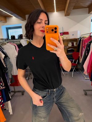 T-SHIRT RALPH LAUREN V NECK NERO CAVALLINO ROSSO TG S UNISEX