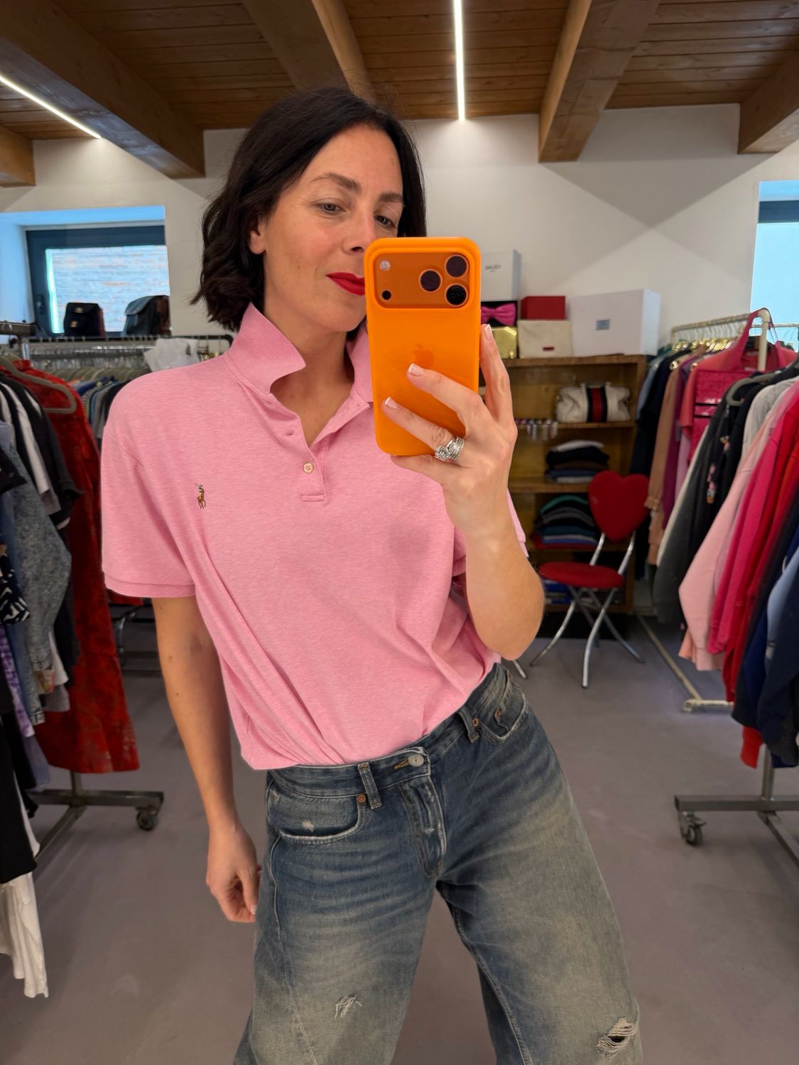 POLO RALPH LAUREN JERSEY DI COTONE ROSA TG L 
