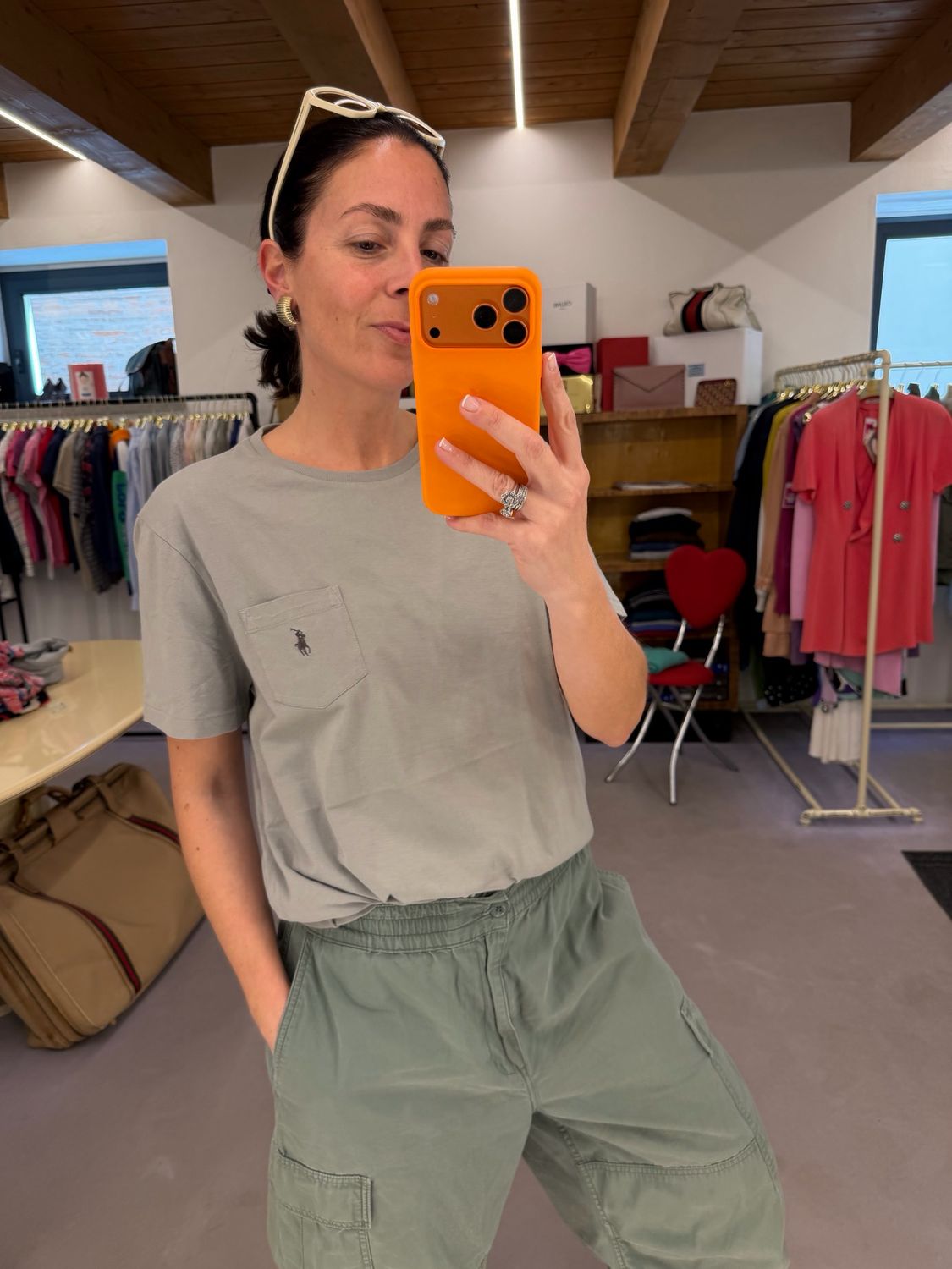 T-SHIRT RALPH LAUREN GRIGIO PERLA CON TASCHINO TG L