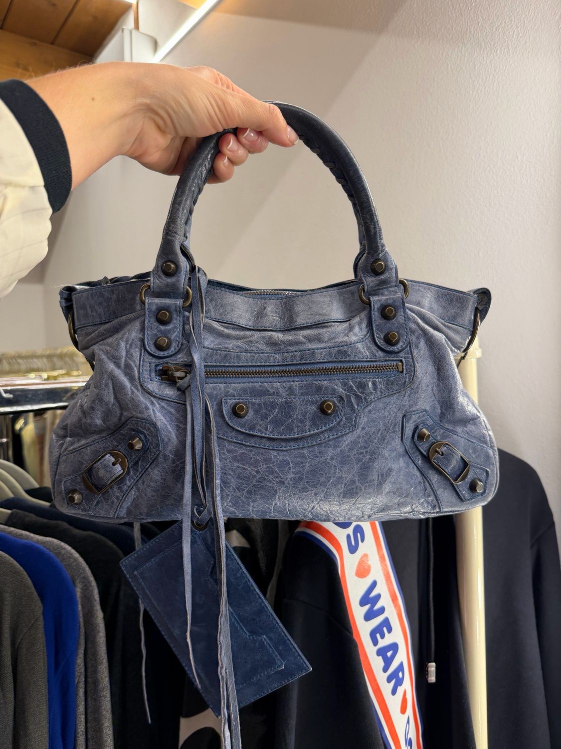 BALENCIAGA FIRST PELLE BLU DENIM