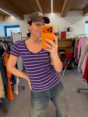 T-SHIRT RALPH LAUREN RIGHE VIOLA BIANCO TG M DONNA