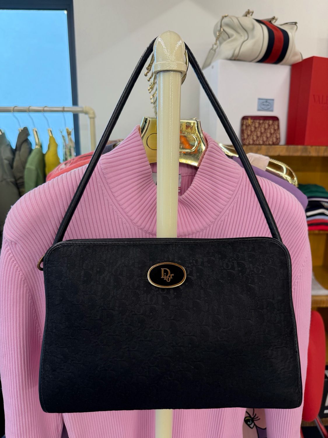BORSA CHRISTIAN DIOR VINTAGE PELLE SCAMOSCIATA NERA MONOGRAM