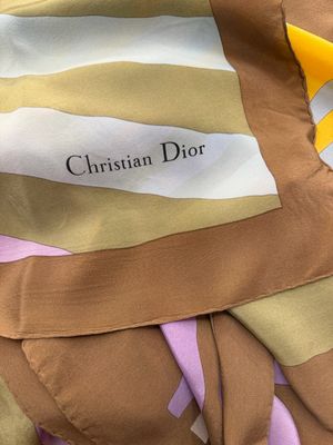 FOULARD DIOR VINTAGE RIGHE MULTICOLOR PASTELLO PROFILO NOCCIOLA PURA SETA