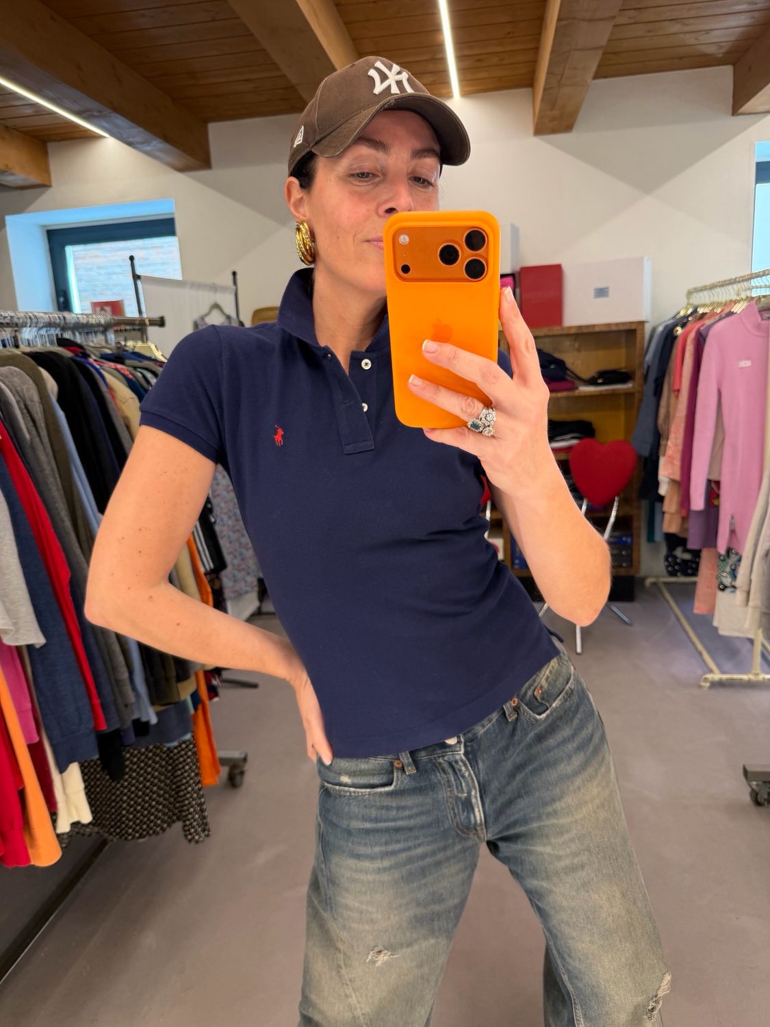 POLO RALPH LAUREN BLU CAVALLINO ROSSO TG M SLIM DONNA