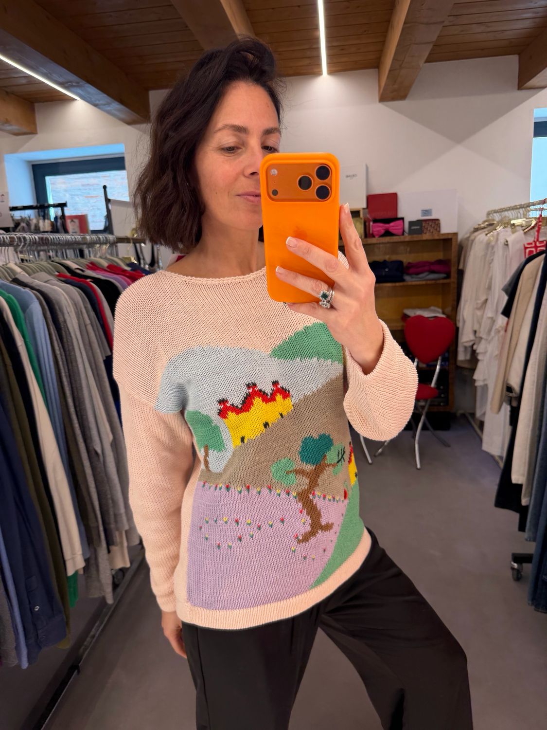 MAGLIONE VINTAGE PURO COTONE PAESAGGIO BUCOLICO