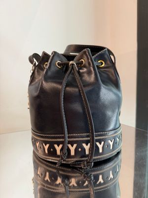 SECCHIELLO YSL PELLE BLU LOGO A INTAGLIO BIANCO E CHARM