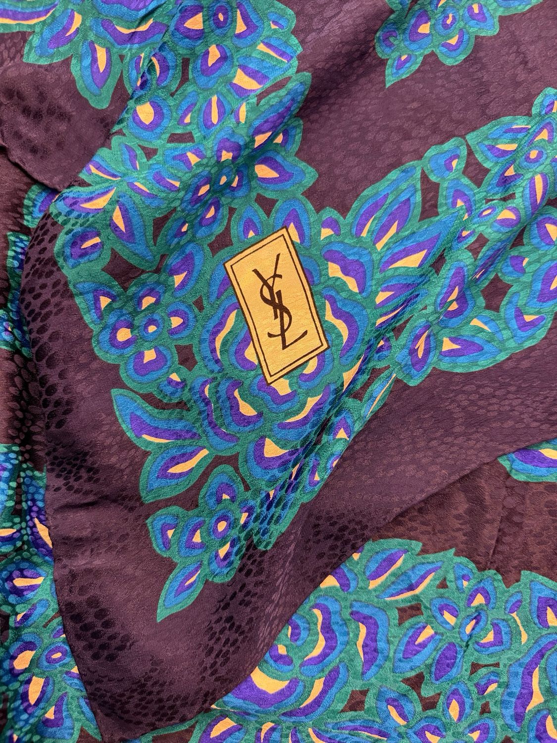 FOULARD PURA SETA YSL FANTASIA FLOREALE BLU
