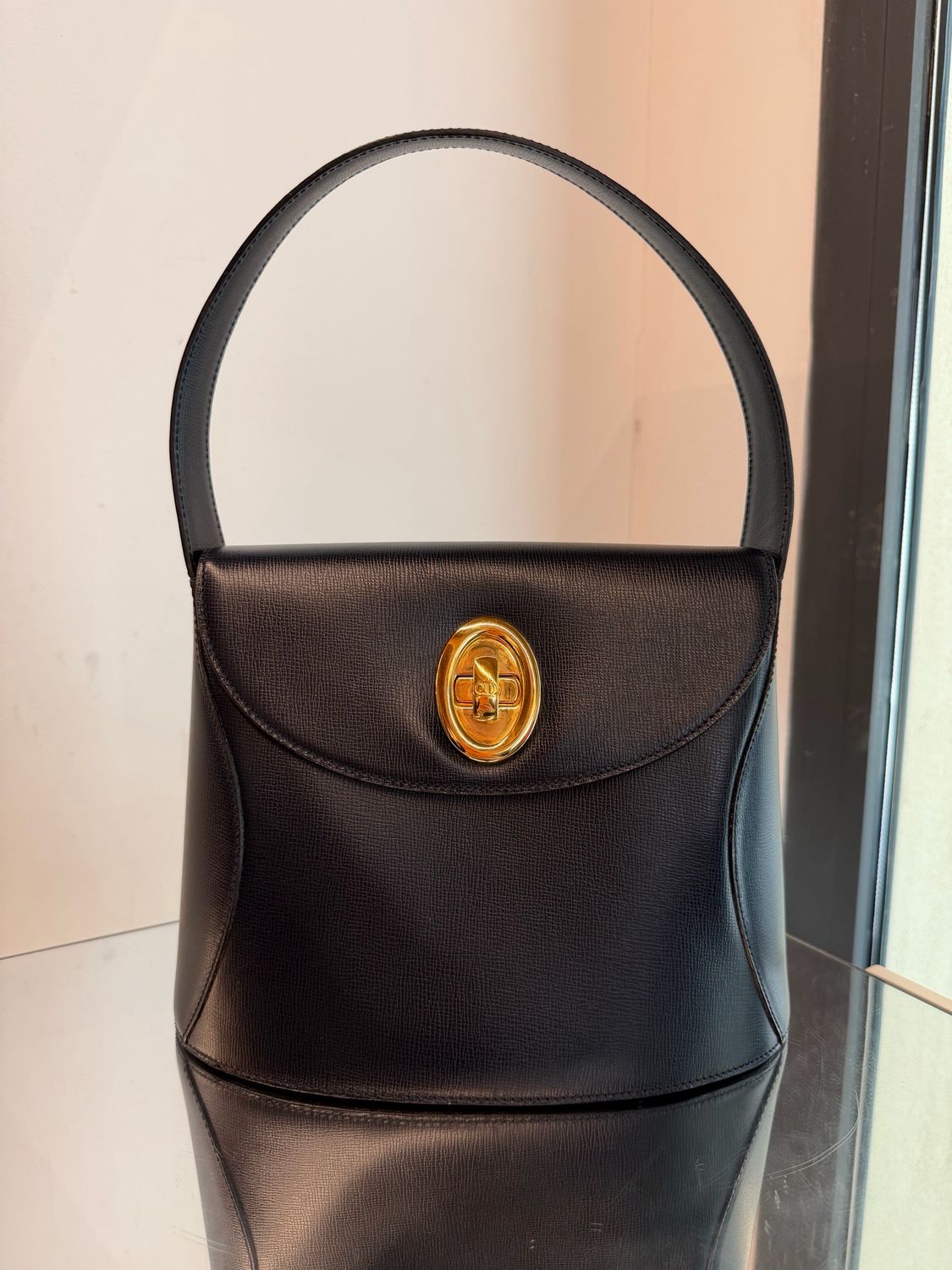 BORSA CHRISTIAN DIOR VINTAGE PELLE BLU NOTTE LOGO CAMMEO ORO