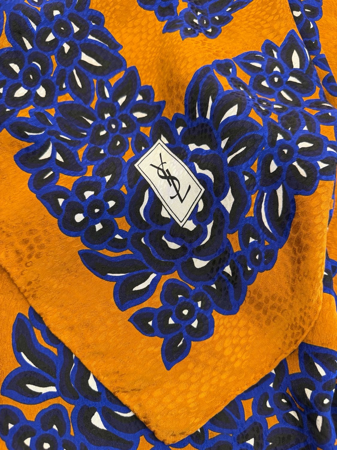 FOULARD PURA SETA YSL FLOREALE BLU FONDO TABACCO