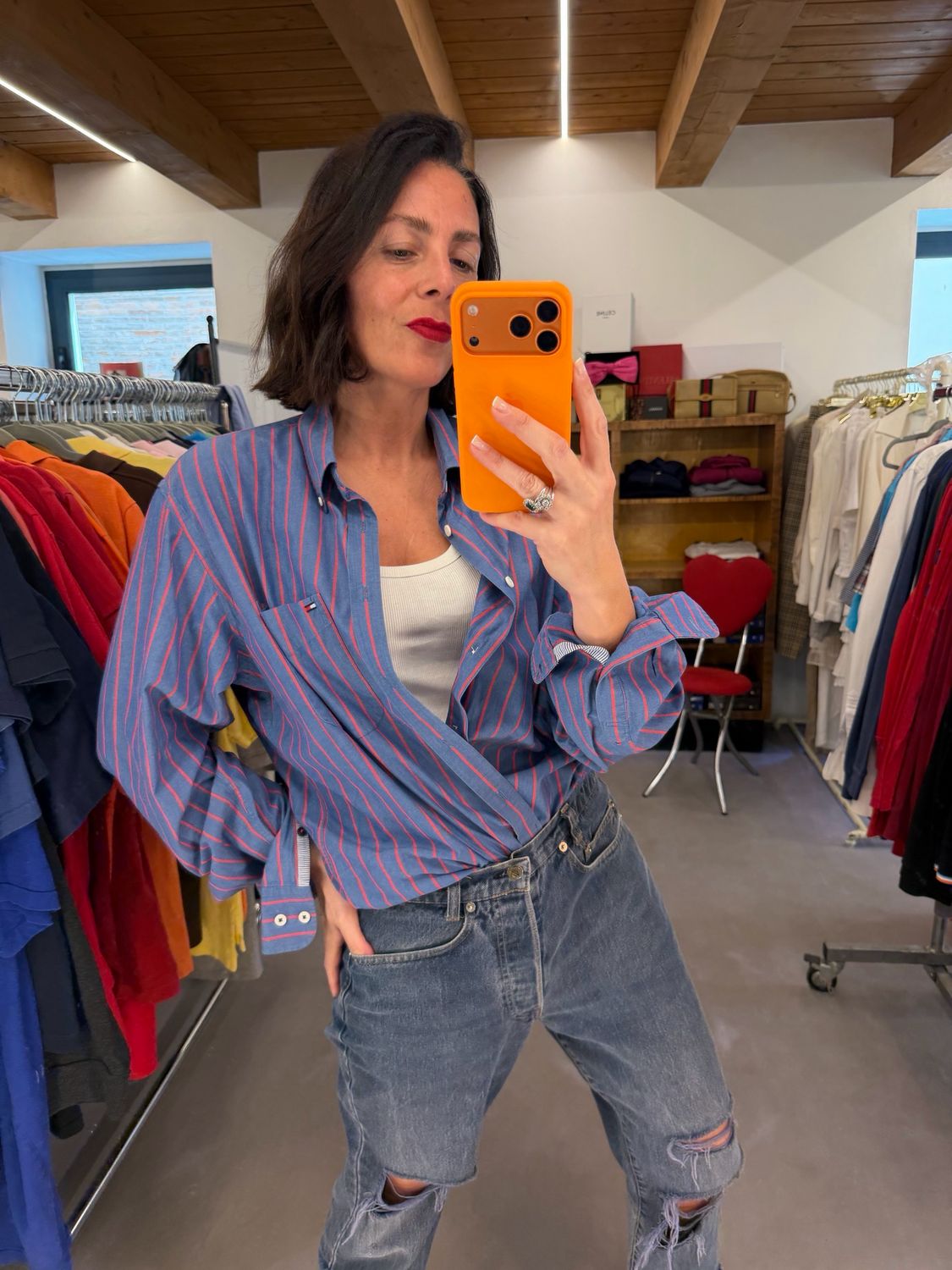 CAMICIA TOMMY HILFIGHER BLUETTE RIGHE ROSSE