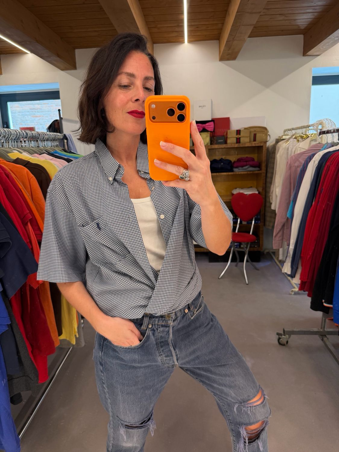 CAMICIA RALPH LAUREN MANICA CORTA VICHY BIANCO BLU