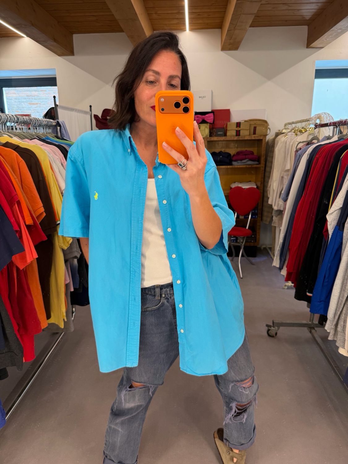 CAMICIA RALPH LAUREN MANICA CORTA TURCHESE CAVALLINO GIALLO