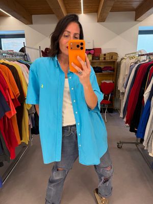 CAMICIA RALPH LAUREN MANICA CORTA TURCHESE CAVALLINO GIALLO