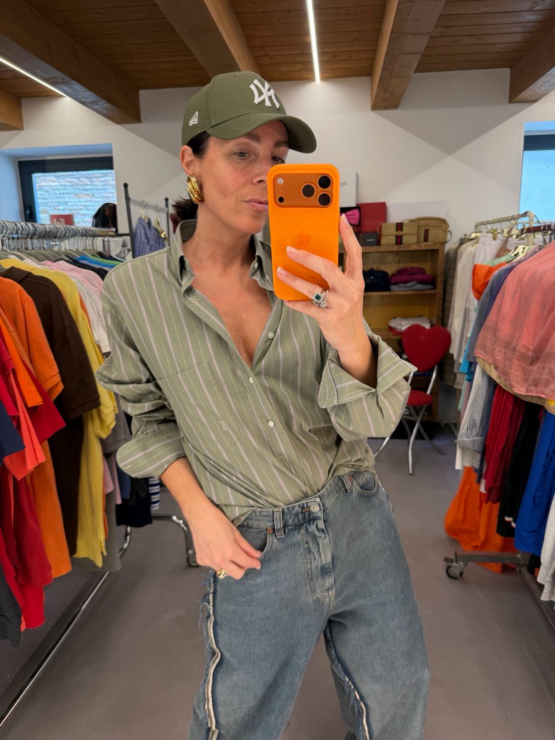 CAMICIA YSL VERDE OLIVA A RIGHE